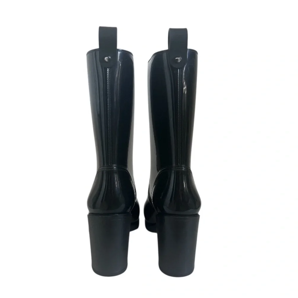 Christian Louboutin Black Rockstud  Spike Rubber Rain Boots Sz. 38